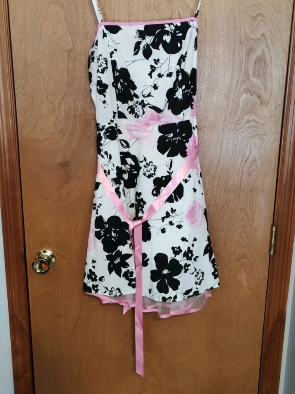 Pulse White Black & Pink Floral Spaghetti-Strap Dress